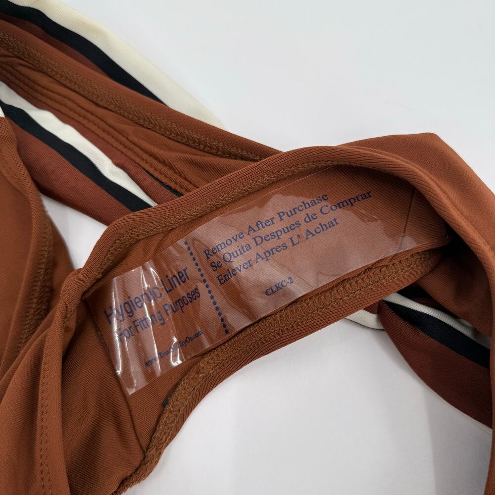Robin Piccone Simone Twist Bikini Bottom Size Large NEW Stripe Swim Cocoa NWOT - Picture 12 of 13